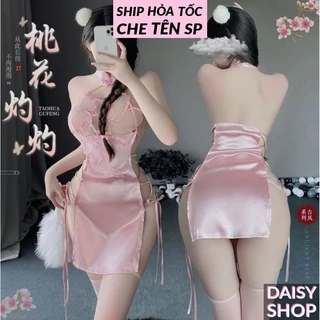 Cosplay sườn xám thêu hoa anh đào Sakura cách tân gợi cảm - váy ngủ xuyên thấu phong cách cổ trang Hán phục sexy