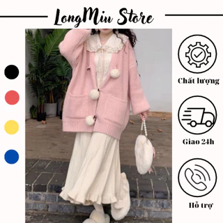 Áo len cardigan xinh xắn áo khoác len bên ngoài dáng dài thiết kế dễ thương trẻ trung chất len dày dặn mềm mại