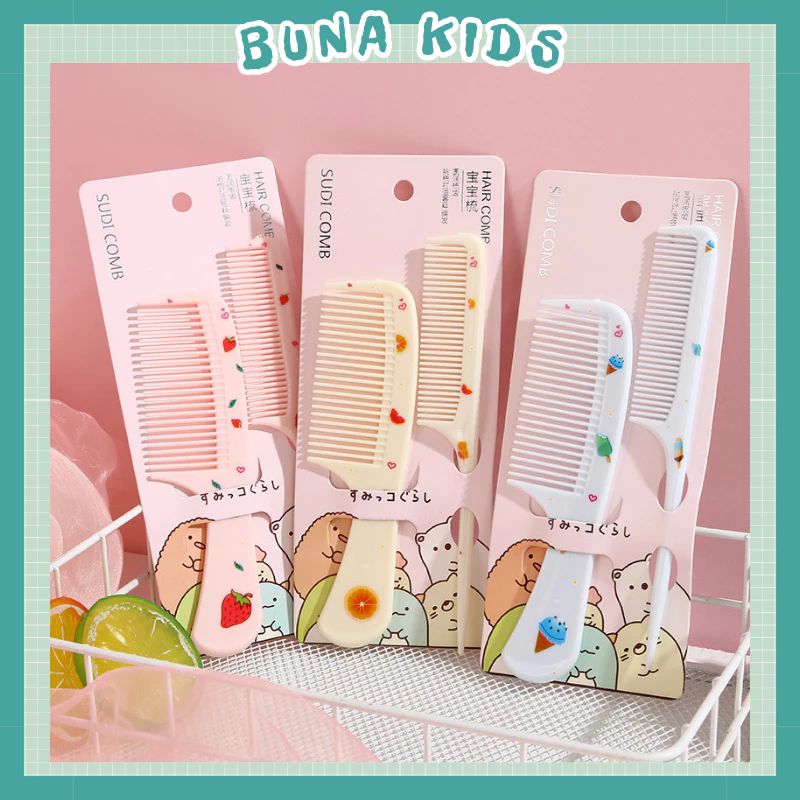 Set 2 lược chải đầu hình hoa quả bằng nhựa nhiều màu sắc Bunakids PK15