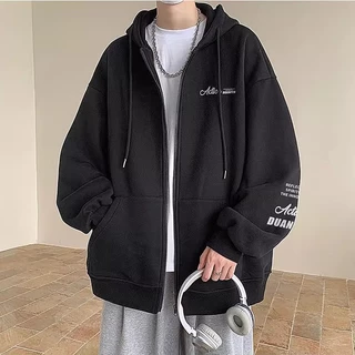 Áo hoodie Zip, áo khoác Basic Chất Nỉ Bông Form Rộng Mũ 2 Lớp, thân áo 1 lớp phong cách in chữ ACTION