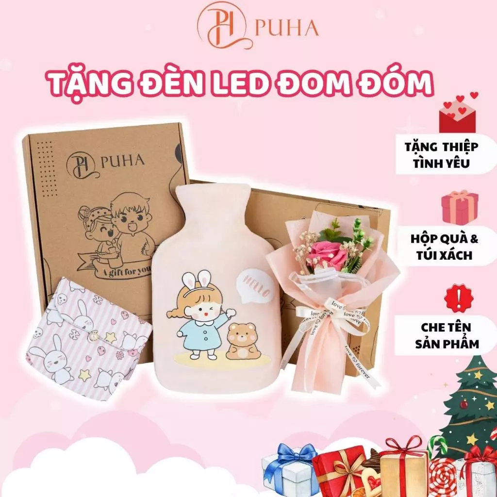 Bộ quà tặng túi chườm bụng nóng lạnh ngày dâu PH PUHA, phiên bản gift box tâm lý 1000ml