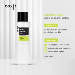 Nước Cân Bằng Da Kiểm Soát Mụn Coxir Green Tea BHA Clear Toner - 150ML, Toner cấp ẩm cho da và ngừa dầu CX01