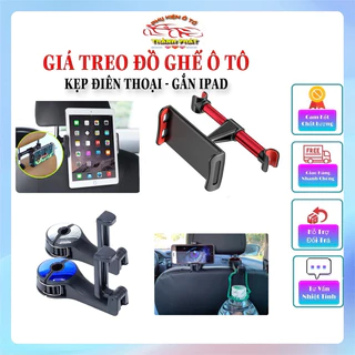 Móc treo đồ gắn ghế ô tô kèm giá đỡ kẹp điện thoại, ipad, máy tính bảng xoay 360 độ dùng trên xe hơi