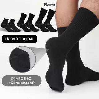 Combo 5 đôi tất đen nam nữ GOMTAT có đệm xù êm chân, sợi cotton dày dặn, khử mùi kháng khuẩn - NGAN-STA-5009-CB5