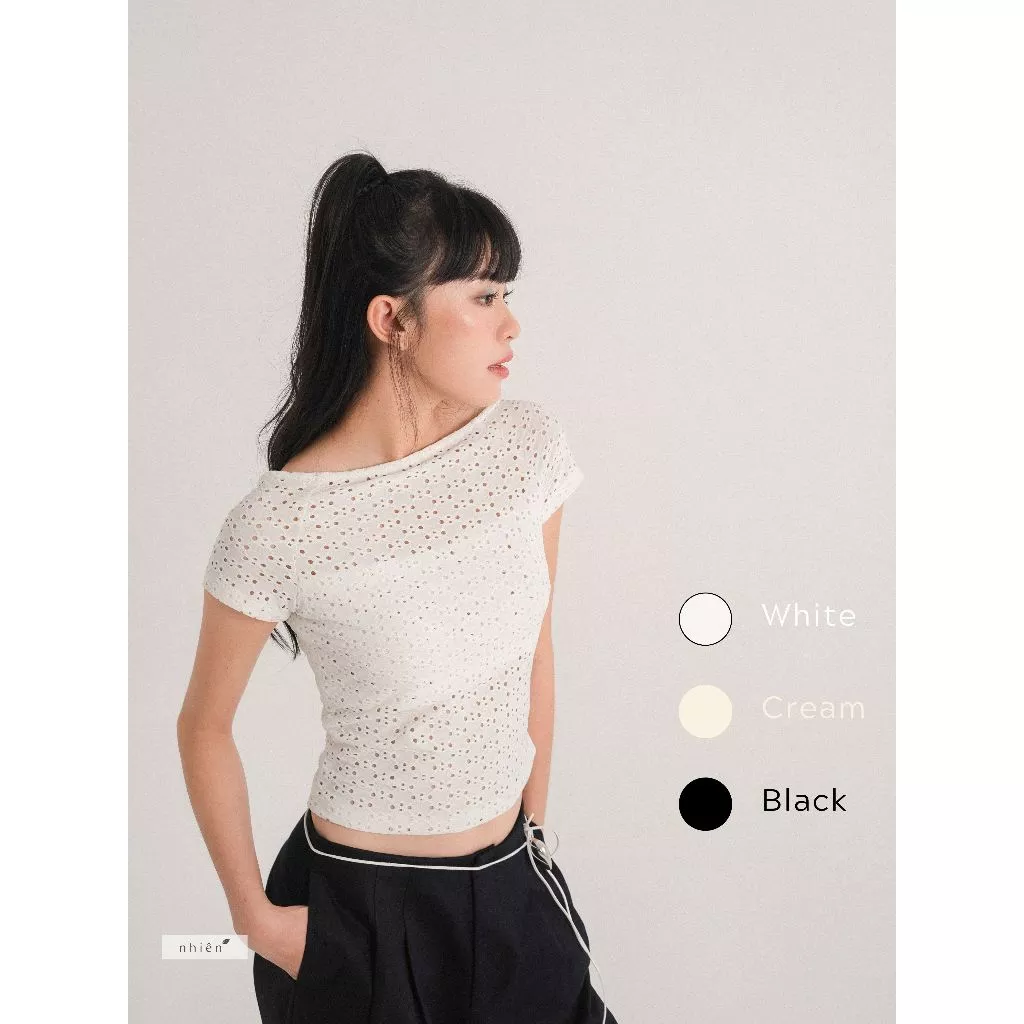 Áo kiểu nữ dáng croptop trễ vai nhiennhienvintage BA346