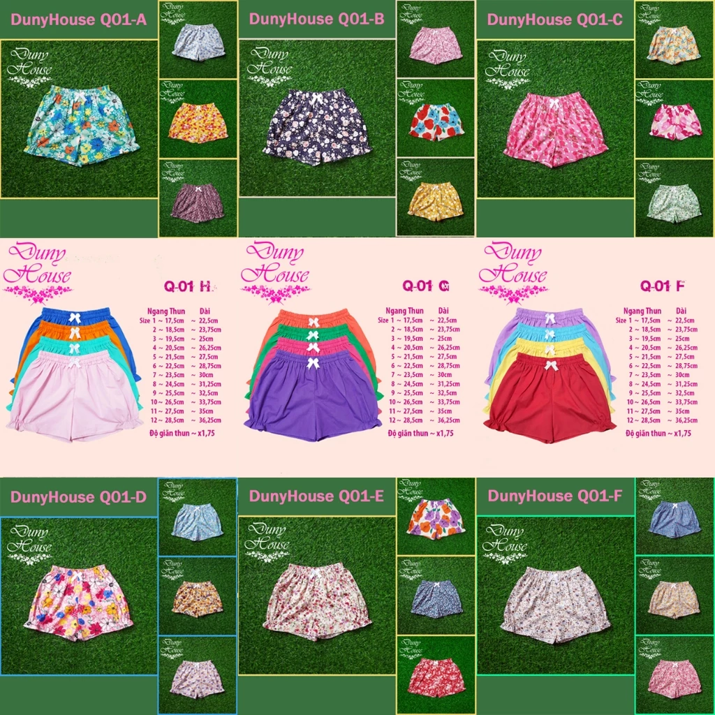COMBO 3-5 Quần short thô hoa 100% cotton Siêu Xinh quần đùi cho bé gái 1-12T(9-42kg) Thời trang thiết kế Duny House