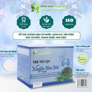 Trà Túi Lọc Xuyên Tâm Liên hộp 60g (20gói x 3g) - Hỗ trợ kháng sinh tự nhiên, giảm ho, tiêu đờm, bảo vệ phổi, giải độc