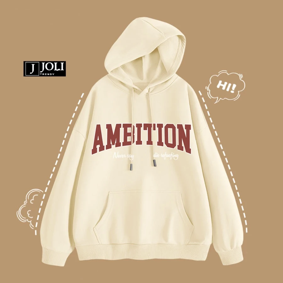 Áo Hoodie Nam Nữ By JOLI Unisex Ambition Chất Nỉ Lót Bông Mũ 2 Lớp Form Rộng