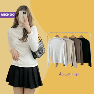 Áo Thun Giữ Nhiệt Cổ 3phân MICHOO Trơn Basic Cotton Dài Tay