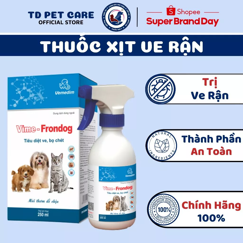 Chai Xịt Ve Rận Chó Mèo Vime Frondog - Lọ Xịt Bọ Chét Chó Rận Mèo TD Pet Care