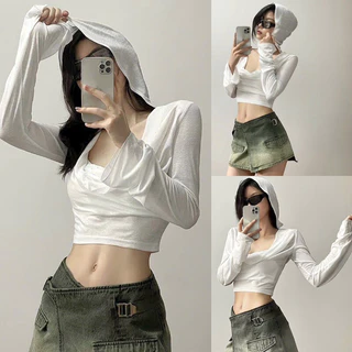 ÁO THUN LỤA CROPTOP NÓN CỔ ĐỔ CỰC HOT SANG CHẢNH