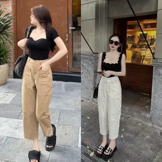 Quần Baggy 2 túi chất kaki mềm giãn nhẹ