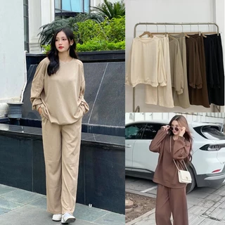 Set áo nỉ tăm cổ tròn kèm quần culottes