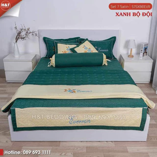 🍀 Combo 1 ga phủ + 2 vỏ gối nằm +1 vỏ gối ôm cotton satin có riềm phủ