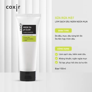 Sữa Rửa Mặt Làm Sạch Sâu Ngăn Ngừa Mụn Coxir Green Tea pH Clear Foam Cleanser - 150ML, SRM Làm Sạch Ngừa Mụn Cho Da CX19