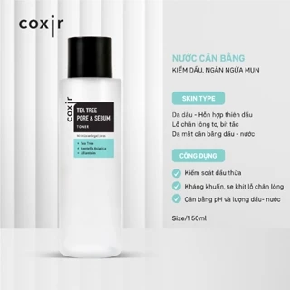 Nước Cân Bằng Kiềm Dầu, Ngăn Ngừa Mụn Coxir Tea Tree Pore & Sebum Toner - 150ml, Ngừa Mụn Se Khít Lỗ Chân Lông CX15