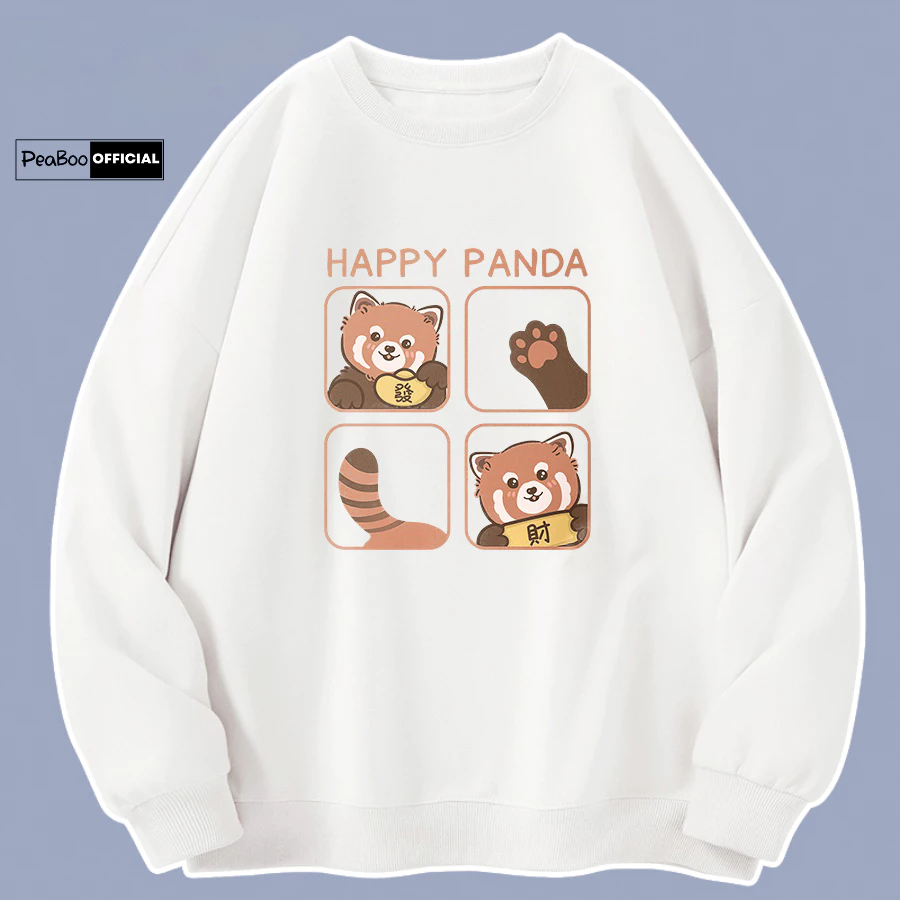 Áo Sweater Happy Panda Nam Nữ By PEABOO Unisex Chất Nỉ Lót Bông Form Rộng