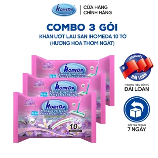 Combo 3 Khăn Ướt Lau Sàn iHomeDa Hương Hoa Thơm Ngát (10 Tờ/ Gói)