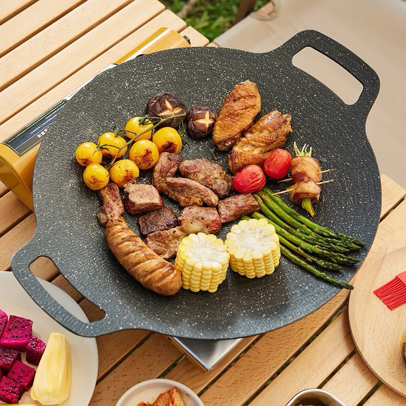 Chảo nướng đá không dầu Hàn Quốc size 34cm Eco,chảo nướng thịt BBQ chống dính dùng được cho mọi loại bếp