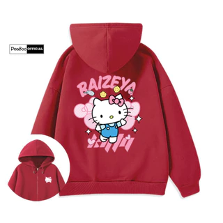 Áo Hoodie Zip, Áo Khoác Nam Nữ Unisex By PEABOO Mã HZ02 Mèo Kitty Chất Nỉ Bông Form Rộng Mũ 2 Lớp