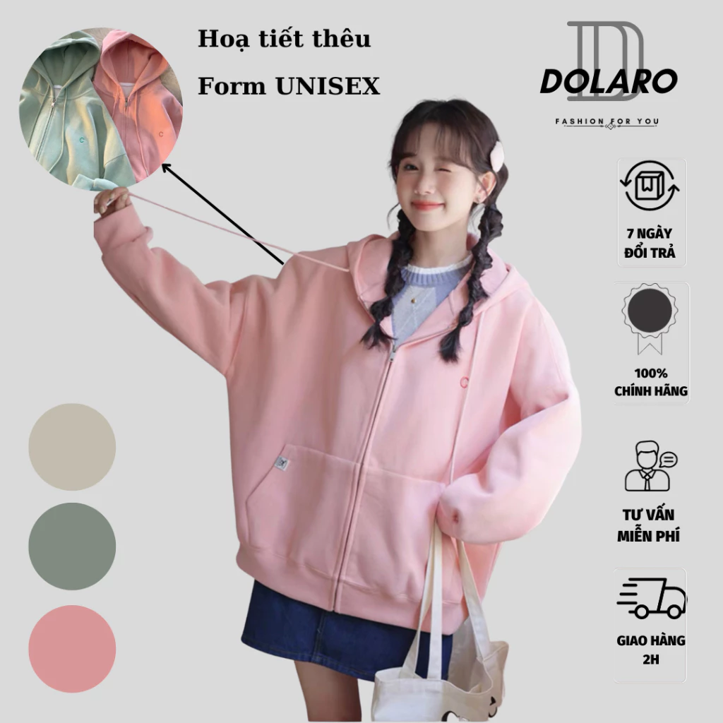 Áo khoác hoddie nỉ zip DOLARO trẻ trung vải nỉ dày dặn, chất nỉ siêu mịn cao cấp chuẩn form, chính hãng kèm tag mác