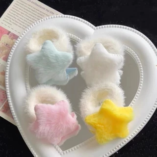 SCRUNCHIES Lông màu trắng đính hình ngôi sao nhiều màu cho bé gái K213