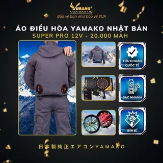 Áo quạt điều hoà Nhật Bản Yamako 12v - 20.000 MAH áo khoác gió điều hoà VUA BẢO HỘ màu GHI TỐI
