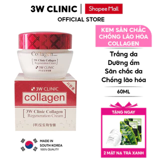 Kem Trắng Da Săn Chắc Chống Lão Hóa 3W CLINIC Hàn Quốc Collagen Regeneration Cream Giúp Giảm Nếp Nhăn Ngừa Lão Hóa 60ML