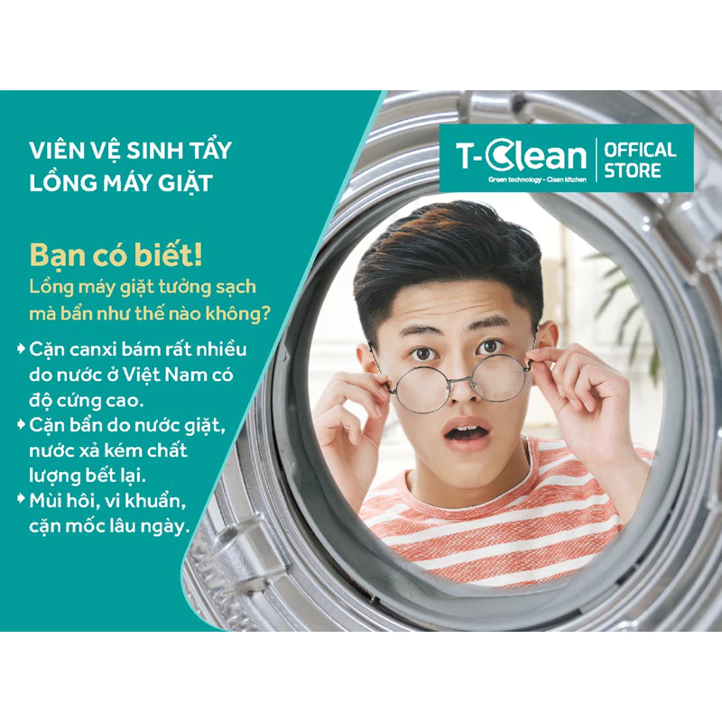 Viên vệ sinh, tẩy lồng máy giặt T-Clean, loại bỏ mùi hôi, cặn bẩn,vi khuẩn..