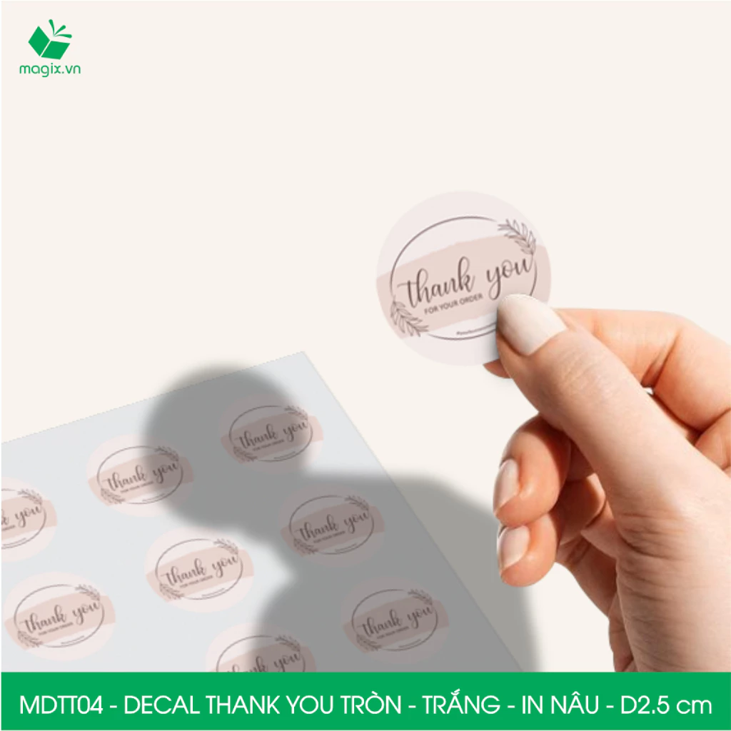 MDTT04 - D2.5cm - 50 Sticker Thank you, decal Thank you tròn dán hộp carton, tem cám ơn, nhãn dán cảm ơn