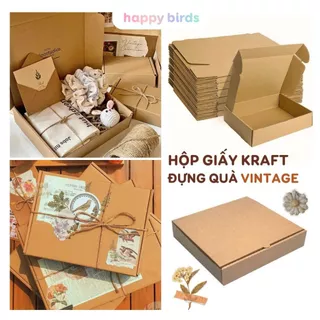 Hộp đựng quà carton nắp gài giấy kraft trơn đựng quà sinh nhật quà giáng sinh hộp quà tặng trơn vintage Happy Birds