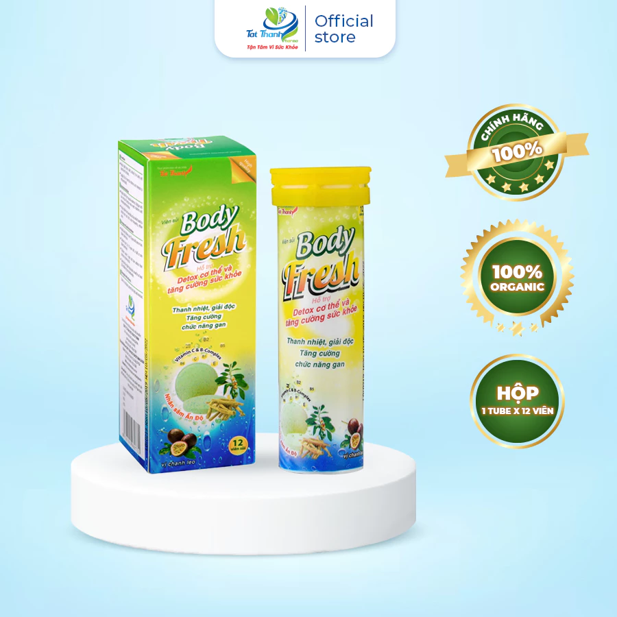 Viên sủi Body Fresh vị hoa quả Tất Thành Pharma thanh nhiệt giải độc tăng cường sức khỏe tuýp 12 viên