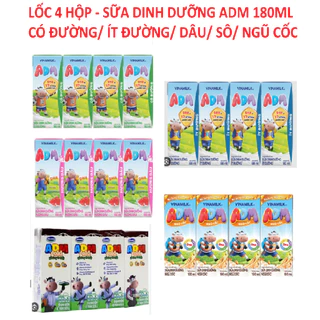 LỐC 4 HỘP - SỮA DINH DƯỠNG ADM GOLD CÓ ĐƯỜNG/DÂU/SÔ/NGŨ CỐC/ÍT ĐƯỜNG 180ML