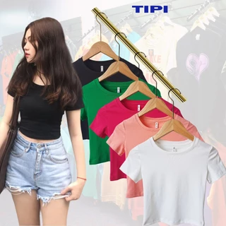 Áo croptop nữ cổ tròn tay ngắn, chất 100% cotton Zip, croptop cổ tròn ngắn tay trơn phong cách Hàn Quốc