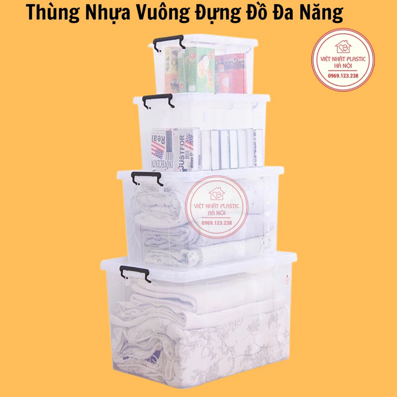 Thùng Nhựa Vuông Đựng Đồ Đa Năng Việt Nhật  20,30,55,65,75,85,90,100,125L (link này chỉ đi hoả tốc)