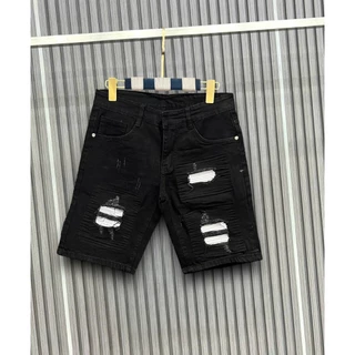 Quần short jean nam đen vá gối phối khóa khéo phong cách thời trang cao cấp