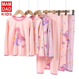 Bộ thun cotton dài tay MAM DAD KIDS họa tiết tiên cá cho bé gái - Little Maven Chính Hãng