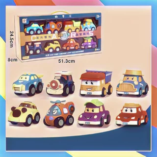 Bộ đồ chơi 8 xe Oto Poli chạy đà, xe đồ chơi hoạt hình dễ thương dành cho bé