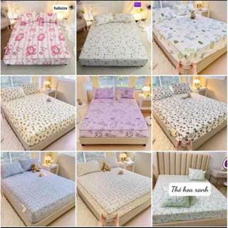 Bộ ga gối 3 Món Cotton đũi dệt bông xơ đậu lành ga gối trần bông đũi cotton, kèm 2 vỏ gối