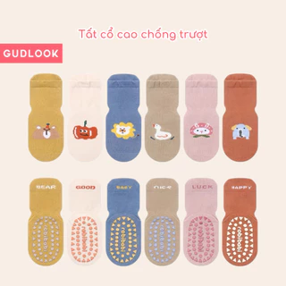 Tất Cổ Cao Trẻ Em Chống Trơn GUDLOOK Cotton Hoạ Tiết Thú Ngộ Nghĩnh