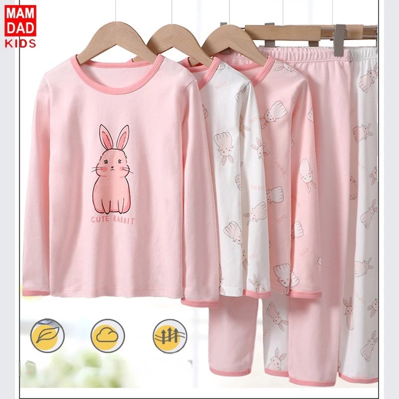 Bst bộ thun cotton MamDadKids thỏ đáng yêu bé gái từ 4-12 tuổi MD3347