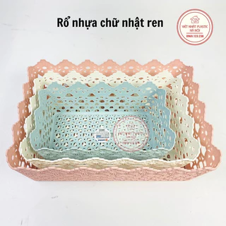 [sẵn] Rổ nhựa chữ nhật ren nhiều màu 2 size, màu pastel [mới] 3561-3562-3563