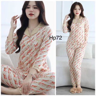 ( NEW ) Bộ Đồ Ngủ Nữ Pijama Quần dài tay Dài Họa Tiết Đẹp Chất Lụa Cao Cấp Thoáng Mềm, Thấm Hút Co Giãn Nhẹ - Đẹp Eva