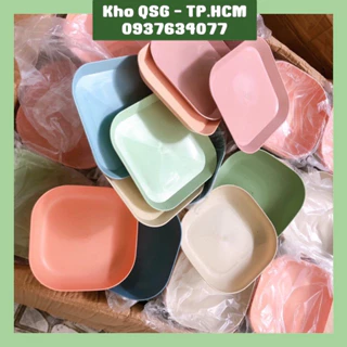 Sỉ 9k-Bộ 8 Đĩa Lúa Mạch Màu Pastel, Dĩa nhựa đựng thức ăn, đựng trái cây hình vuông chất liệu lúa mạch tiện dụng