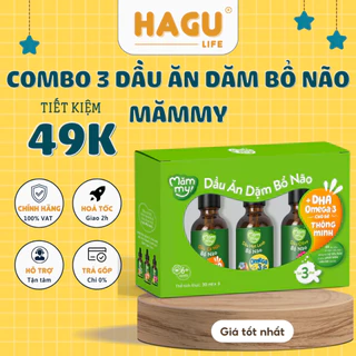 Combo 3 dầu ăn dặm bổ não Mămmy, dầu Olive bổ não, dầu cá hồi bổ não, dầu hạt lanh bổ não, mỗi loại 30ml