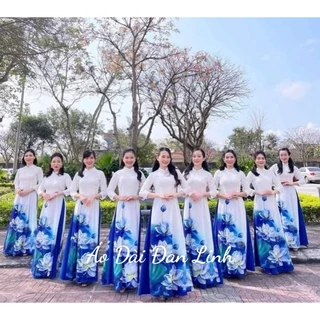 Áo dài in 3D hoa xanh, đồng phục áo dài đẹp - Áo Dài Đan Linh