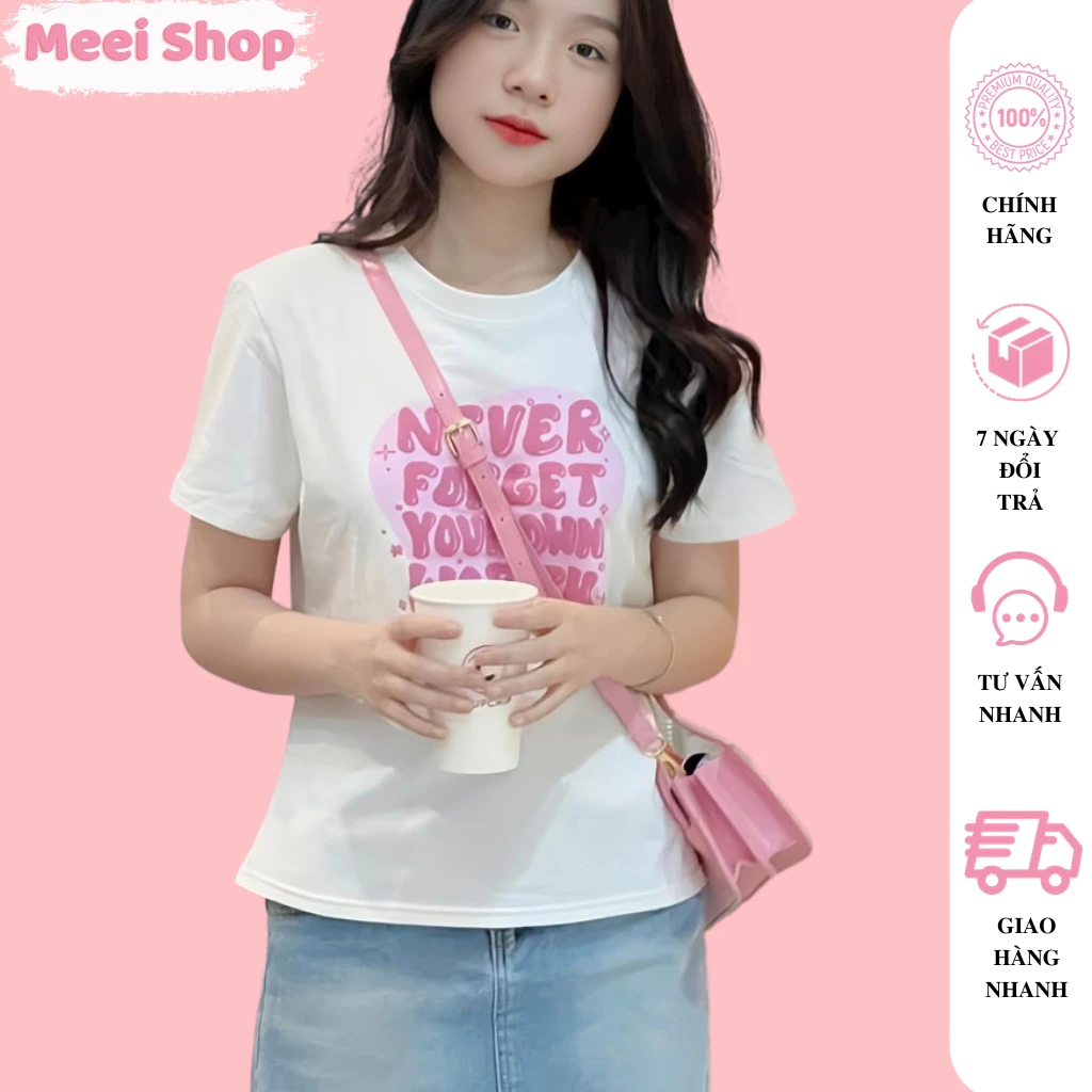 Áo Babytee nữ ngắn tay cổ tròn in chữ cute Meei Shop, Áo thun nữ in chữ phong cách nữ tính dễ thương -AT6-