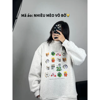 Áo Nỉ Sweater Xám Tiêu In Hình Nhiều Mẫu , Áo Sweater Nữ Nỉ Bông Form Rộng Unisex