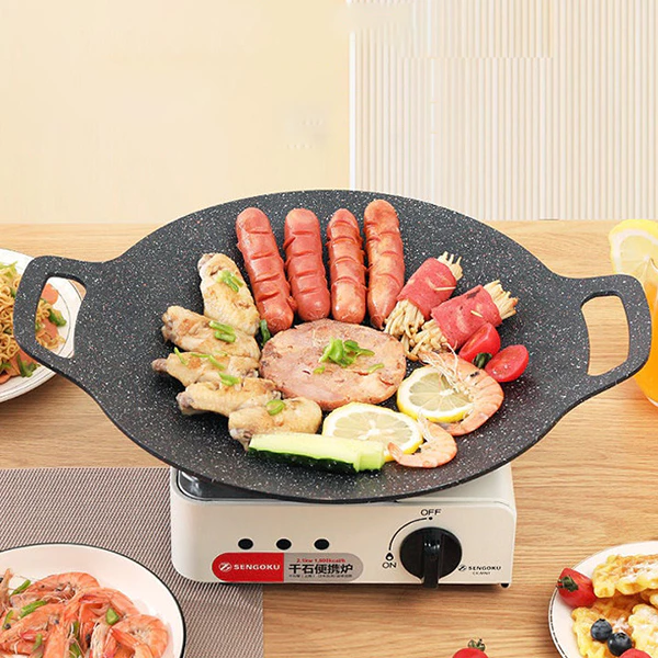 Chảo nướng đá không dầu Hàn Quốc size 34cm ,chảo nướng thịt BBQ chống dính dùng được cho mọi loại bếp, chất liệu cao cấp