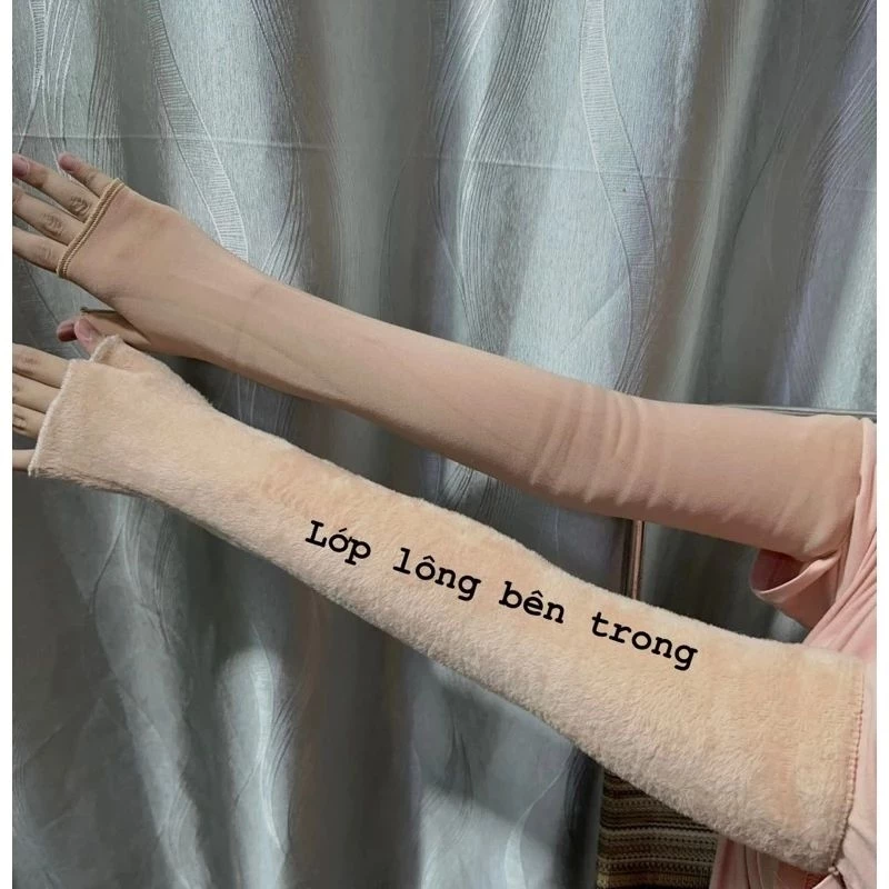 Ống tay găng tay lông nhung dầy mịn chống nắng ủ kem giữ ấm